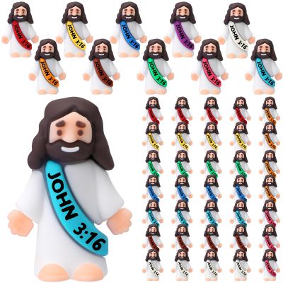 Bememo 50 Pcs Little Jesus Figures Original Design Rubber Mini Jesus Toys for Hide and Seek Religious Party Favors Easter Egg Stuffers Sunday School Craft Baptism Gifts(John 3:16)