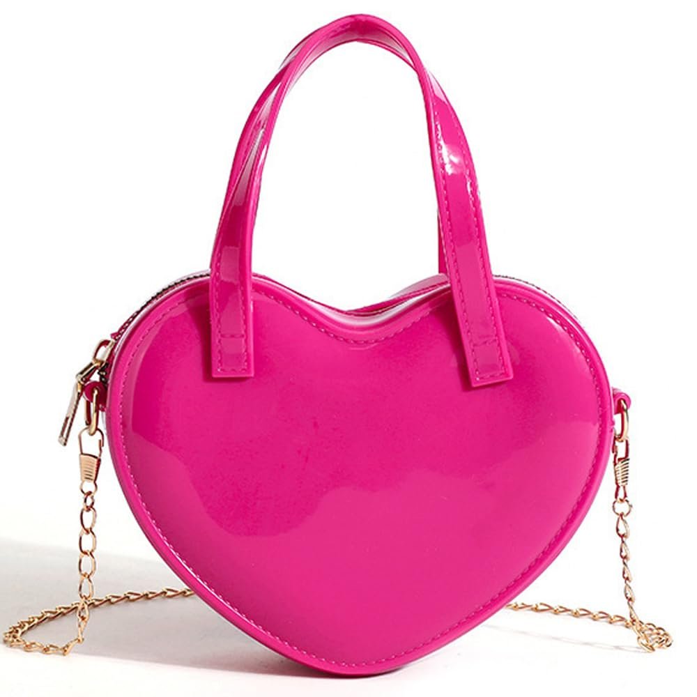 Girls Novelty Mini Heart-Shaped Purse Chain Purse Shoulder Crossbody Bags Tote Handbag Travel Wallet for Kids Gift (Rose)