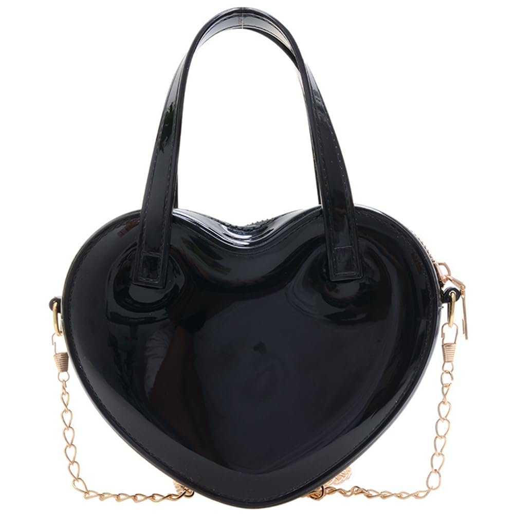 Girls Novelty Mini Heart-Shaped Purse Chain Purse Shoulder Crossbody Bags Tote Handbag Travel Wallet for Kids Gift (Black)