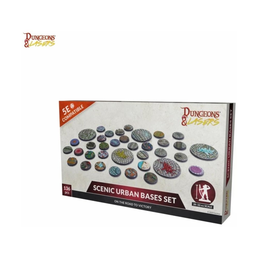 Dungeons & Lasers: Scenic Urban Bases Set - 136 Detailed Bases for Miniatures - DND Base Set for Tabletop RPG Games 5E Compatible - Unpainted and Unassembled - Ages 14+