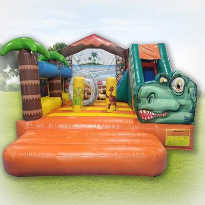 Commercial Grade Inflatable Dinosaur Bounce House with Slide and Obstacles, Multicolor Inflatable Bouncer Castle with Air Blower