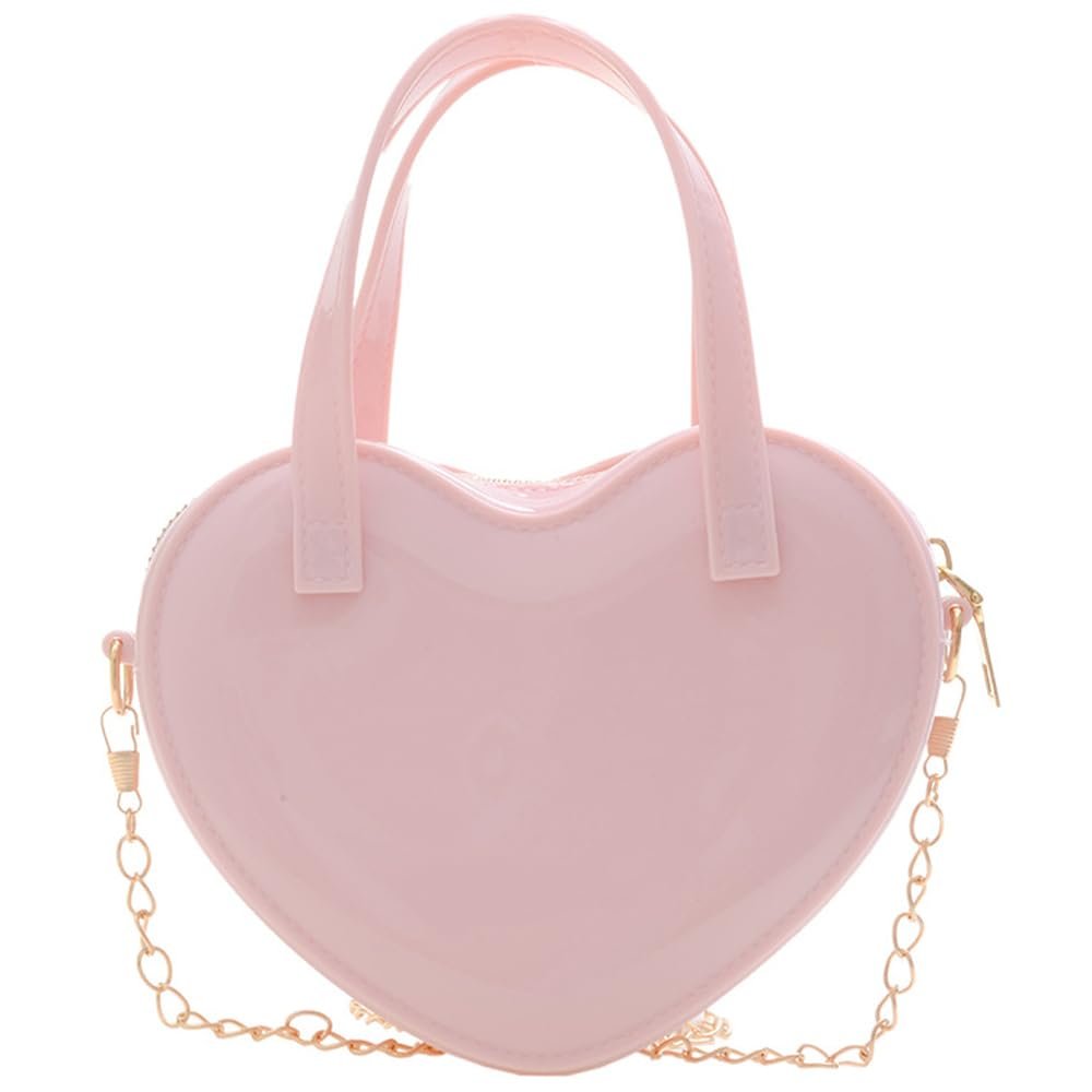 Girls Novelty Mini Heart-Shaped Purse Chain Purse Shoulder Crossbody Bags Tote Handbag Travel Wallet for Kids Gift (Pink)