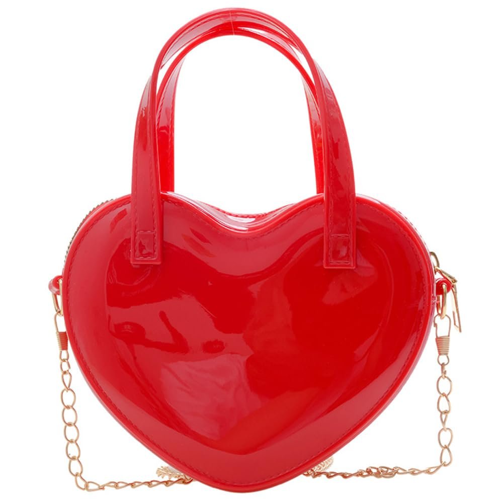Girls Novelty Mini Heart-Shaped Purse Chain Purse Shoulder Crossbody Bags Tote Handbag Travel Wallet for Kids Gift (Red)