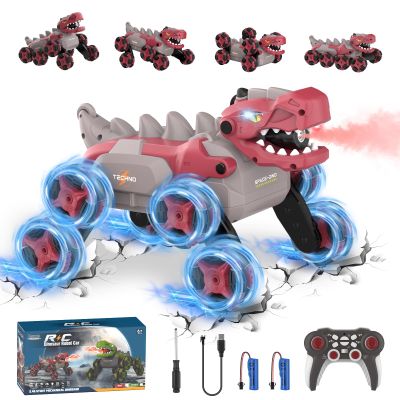 8 Wheels Dinosaur Transform RC Stunt Car - 2.4Ghz Remote Control Dinosaurs Monster Truck with Transforming & Spray & 360 Rotation, Dinosaur Toys for Kids 5-7 8-12, Boy Christmas Birthday Gift Age 4-6
