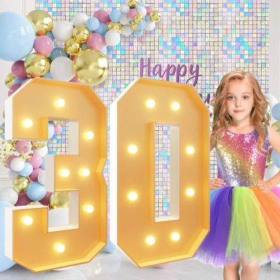 30th Birthday Decorations 4Ft Large Light Up Numbers 30 Big Marquee Number for Light Up Balloons Mosaic Balloon Arch Pre-cut Foam Cardboard for Wedding Anniversary Party Decor