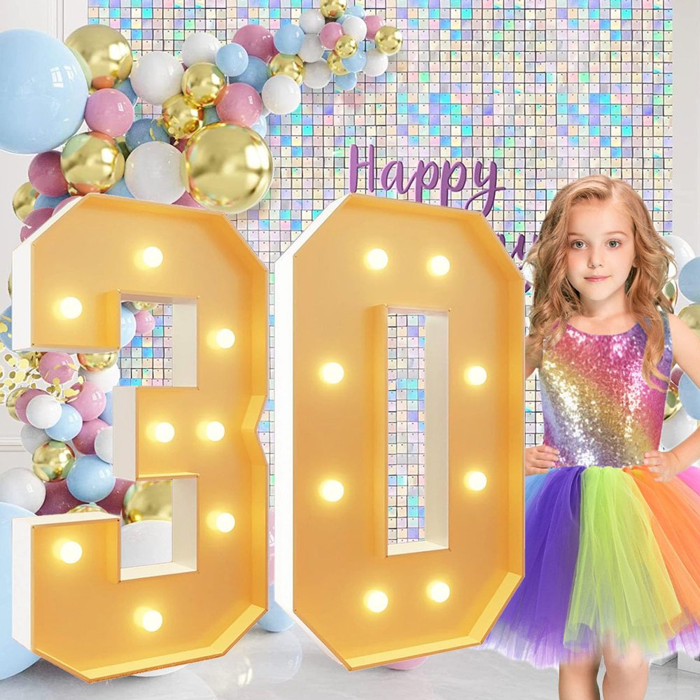 30th Birthday Decorations 4Ft Large Light Up Numbers 30 Big Marquee Number for Light Up Balloons Mosaic Balloon Arch Pre-cut Foam Cardboard for Wedding Anniversary Party Decor
