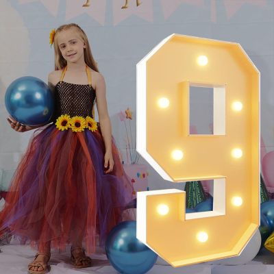 2.3Ft/70cm Tall Light Up Numbers 9 9th Birthday Decoration Pre-cut Frame Foam Cardboard Kit Large Mosaic Numbers for Party Decor Wedding Baby Shower