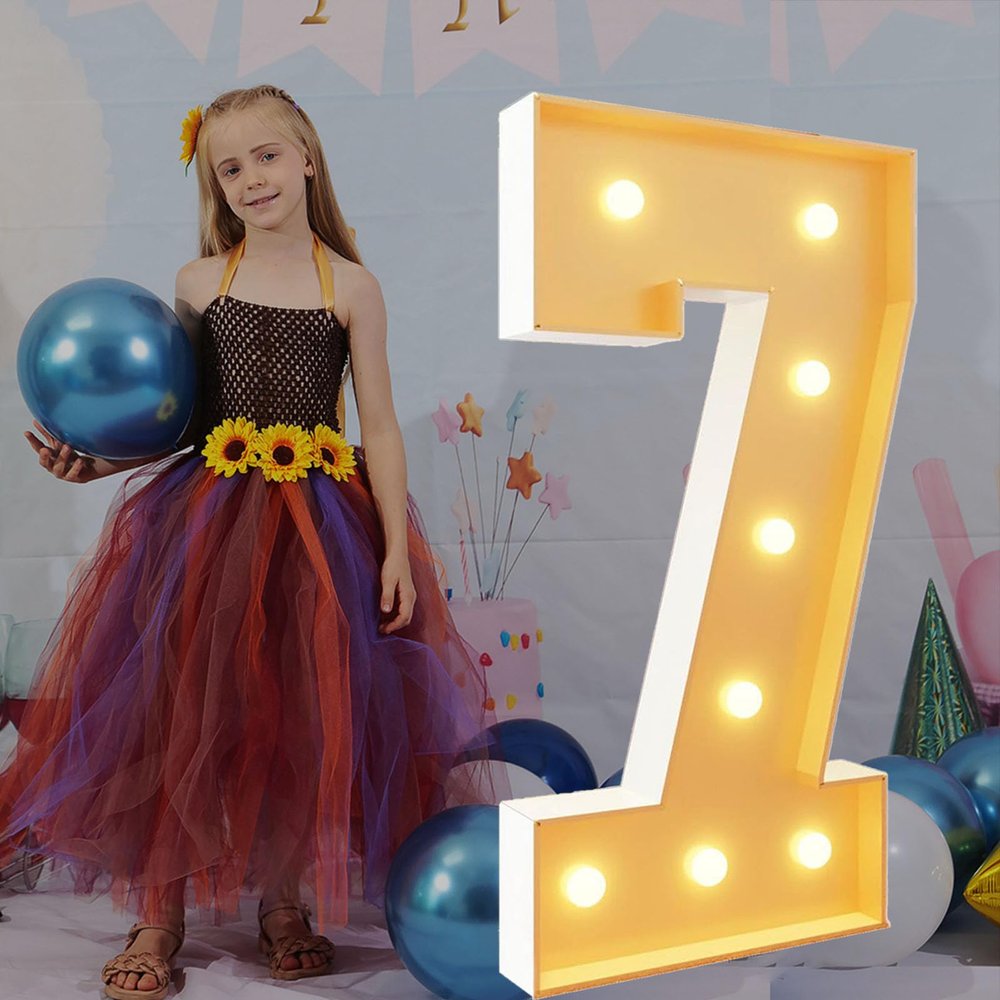 2.3Ft/70cm Tall Light Up Numbers 7 7th Birthday Decoration Pre-cut Frame Foam Cardboard Kit Large Mosaic Numbers for Party Decor Wedding Baby Shower