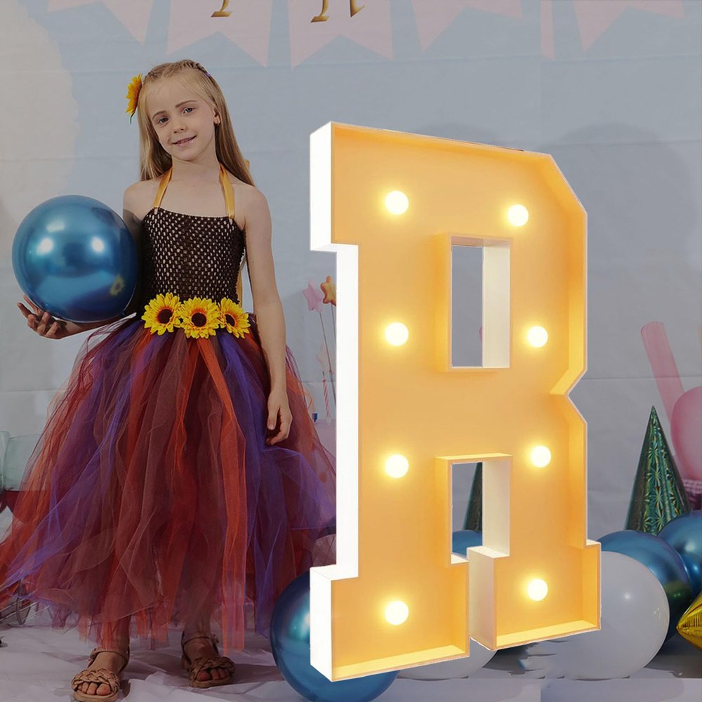 2.3Ft/70cm Tall Light Up Letters R Birthday Decoration Pre-cut Frame Foam Cardboard Kit Large Mosaic Letters for Wedding Baby Shower Party Decor