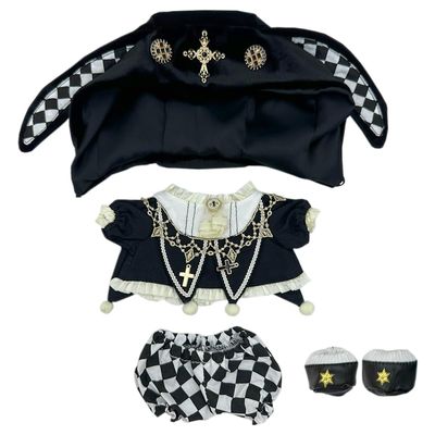niannyyhouse Hat Coat Plaid Pants Shoes 10cm 15cm 20cm Plush Doll Black Golden Outfit Dress Up Accessories (Black-15cm)