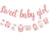 Pre-Strung Baby Shower Sweet Baby Girl Banner | Rose Gold Glittery Letters | Gender Reveal & Sprinkle Decorations view 1