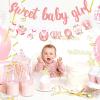 Pre-Strung Baby Shower Sweet Baby Girl Banner | Rose Gold Glittery Letters | Gender Reveal & Sprinkle Decorations view 3