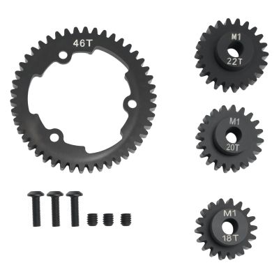 46T 1 Mod Hardened Steel Spur Gear with 18T+20T+22T Motor Pinion Gear for Traxxas 1/5 X-Maxx 1/7 XO-1 1/10 Maxx 1/10 E-REVO 2.0 VXL, Replace 6447 (46T)