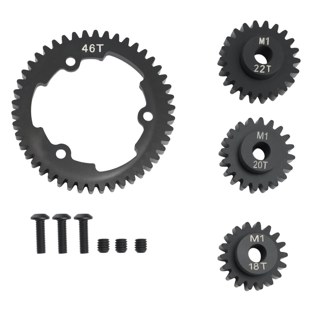 46T 1 Mod Hardened Steel Spur Gear with 18T+20T+22T Motor Pinion Gear for Traxxas 1/5 X-Maxx 1/7 XO-1 1/10 Maxx 1/10 E-REVO 2.0 VXL, Replace 6447 (46T)