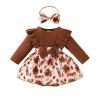 0 18 Months Baby Girl Fall Winter Outfit Long Sleeve Peplum Bow Romper Dress Jumpsuit Clothes with (Brown, 9-12 Months) view 1