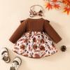 0 18 Months Baby Girl Fall Winter Outfit Long Sleeve Peplum Bow Romper Dress Jumpsuit Clothes with (Brown, 9-12 Months) view 2