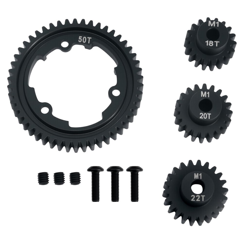 50T 1 Mod Hardened Steel Spur Gear with 18T+20T+22T Motor Pinion Gear for Traxxas 1/5 X-Maxx 1/7 XO-1 1/10 Maxx 1/10 E-REVO 2.0 VXL, Replace 6447 (50T)