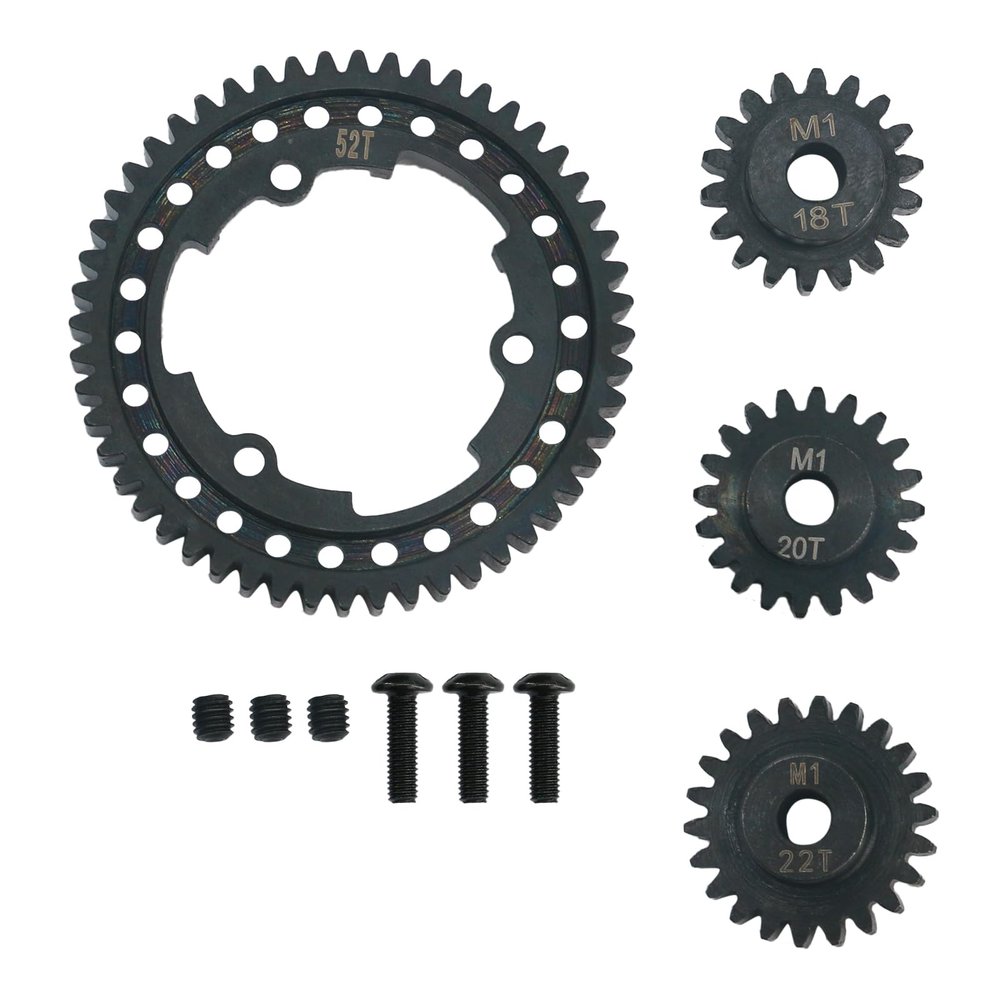 52T 1 Mod Hardened Steel Spur Gear with 18T+20T+22T Motor Pinion Gear for Traxxas 1/5 X-Maxx 1/7 XO-1 1/10 Maxx 1/10 E-REVO 2.0 VXL, Replace 6447 (52T)