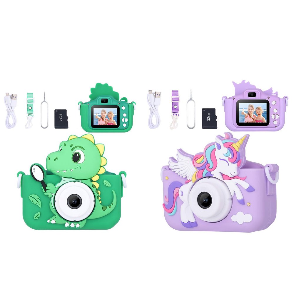2-Pack Camera for Kids Girls Age 3-8, Toddler Kids Digital Camera Christmas Birthday Gifts for 3 4 5 6 7 8 Years Old Girl, Unicorn + Dinosaur