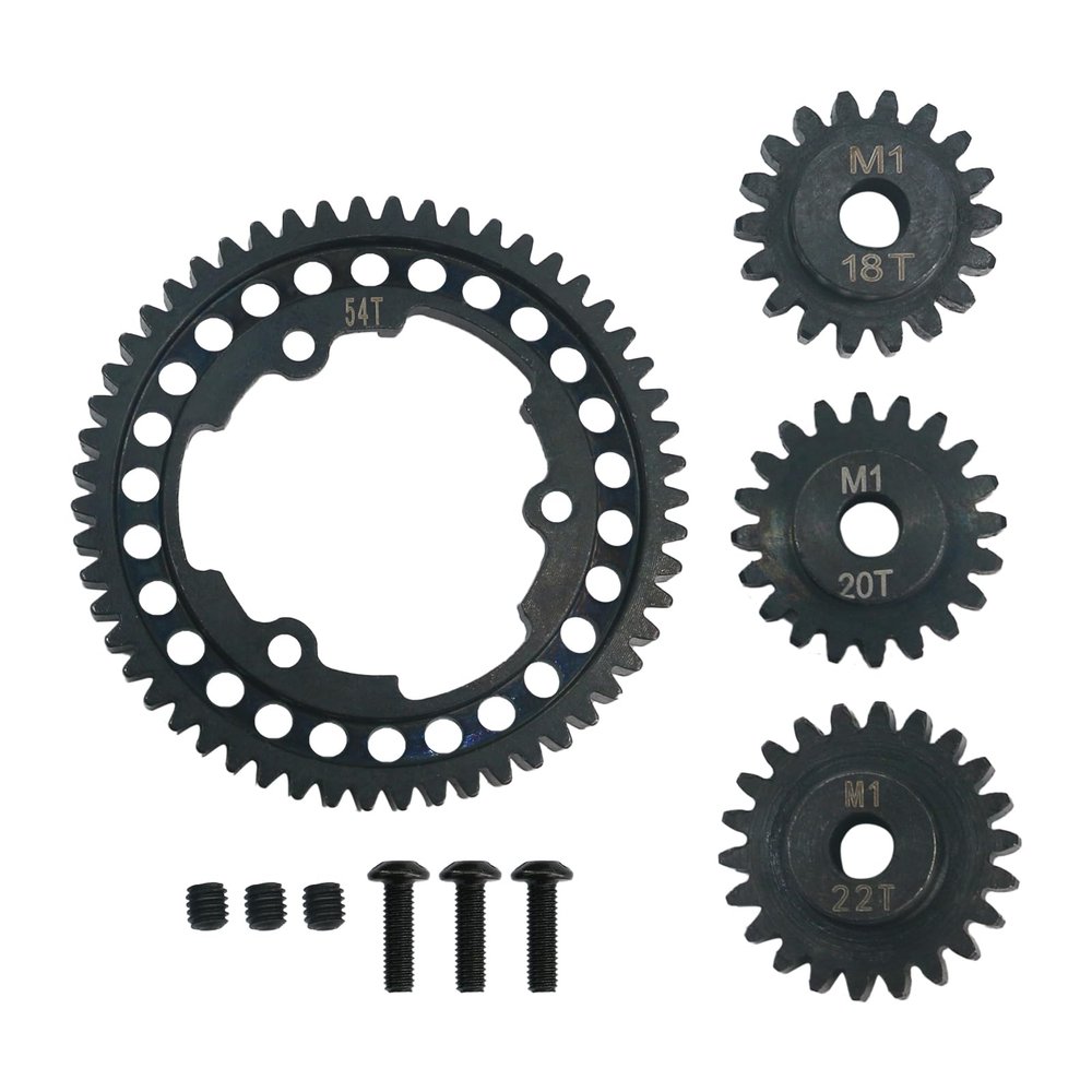 54T 1 Mod Hardened Steel Spur Gear with 18T+20T+22T Motor Pinion Gear for Traxxas 1/5 X-Maxx 1/7 XO-1 1/10 Maxx 1/10 E-REVO 2.0 VXL, Replace 6447 (54T)