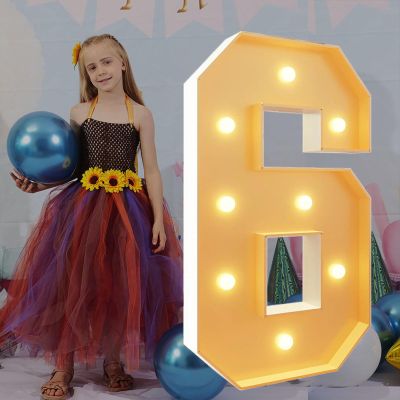 2.3Ft/70cm Tall Light Up Numbers 6 6th Birthday Decoration Pre-cut Frame Foam Cardboard Kit Large Mosaic Numbers for Party Decor Wedding Baby Shower