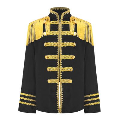 Eandarui Kids 1960s British Pop-star Jacket Long Sleeve Golden Lace Rock Band Musician Shirt Top for Carnival Party Black 12 Years
