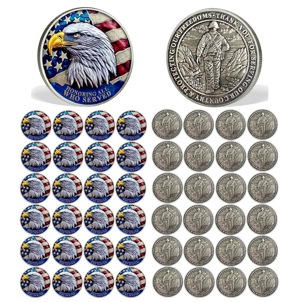100 PCS AtSKnSK Challenge Coin Thank You for Your Service Coins for Veterans Appreciation Bulk (Ancient Eagle Veteran, Piece, 100)