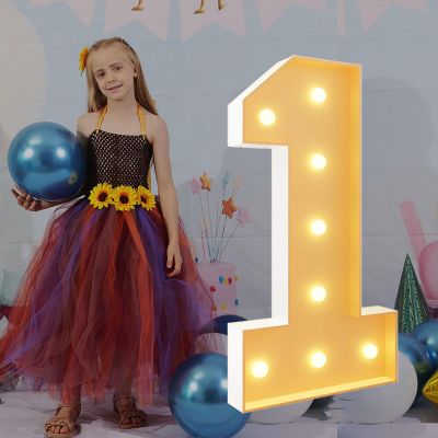 2.3Ft/70cm Tall Light Up Numbers 1 1st Birthday Decoration Pre-cut Frame Foam Cardboard Kit Large Mosaic Numbers for Party Decor Wedding Baby Shower