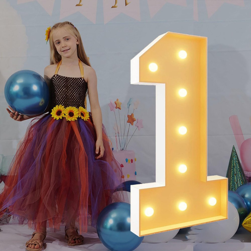 2.3Ft/70cm Tall Light Up Numbers 1 1st Birthday Decoration Pre-cut Frame Foam Cardboard Kit Large Mosaic Numbers for Party Decor Wedding Baby Shower