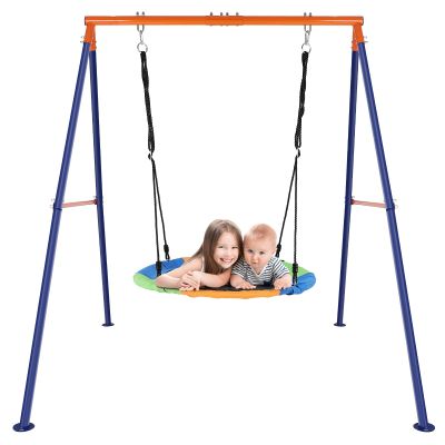 40 Saucer Swing with Stand for Kids Outdoor, 500lbs Swing Set with Heavy Duty Metal Swing Stand for Backyard, Safe Waterproof Round Swing,Outdoor Kids Play Equipment