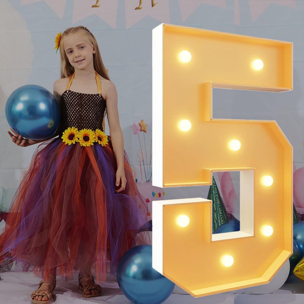 2.3Ft/70cm Tall Light Up Numbers 5 5th Birthday Decoration Pre-cut Frame Foam Cardboard Kit Large Mosaic Numbers for Party Decor Wedding Baby Shower