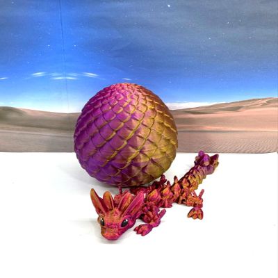 3D Printed Baby Dragon with Dragon Egg, Articulated Clover, Crystal, Easter, Gemstone, Orchid, Rose, Sushi, Woodland Baby Dragon, Fidget Toy for Autism ADHD BD001 (Easter Dragon, RED Purple Gold)