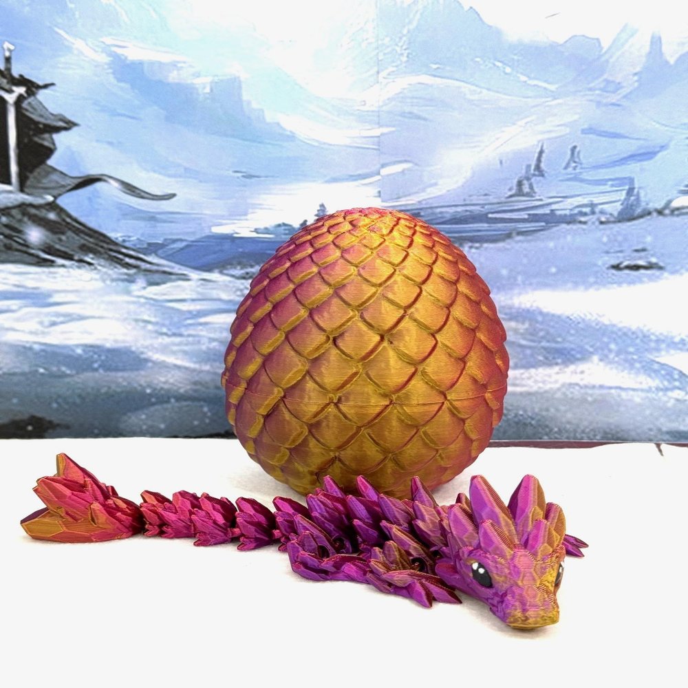 3D Printed Baby Dragon with Dragon Egg, Articulated Clover, Crystal, Easter, Gemstone, Orchid, Rose, Sushi, Woodland Baby Dragon, Fidget Toy for Autism ADHD BD001 (Gemstone Dragon, RED Purple Gold)