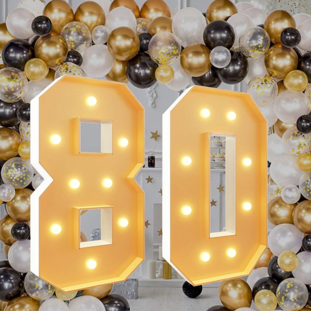 2.3FT Marquee Light Up Numbers 80 for 80th Birthdays Party Decoration Large Light Up Large Block Mosaic Numbers Pre-cut Foam Board Set for Weddings Baby Anniversaries Decor