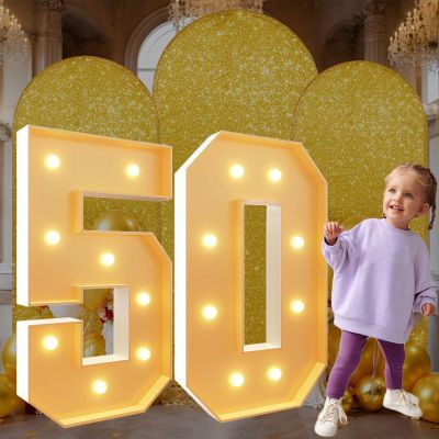 3.3Ft Light Up Numbers 50 Marquee Number Giant Mosaic Numbers Frame Diy Frame Pre-cut Foam Boath Kit Birthdays Decorations Large Number Cardboard White