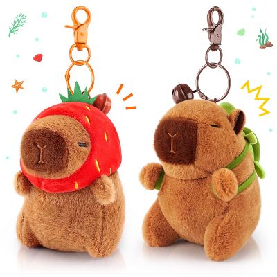 Achwishap 2PCS Capybara Plush Keychain,Cute Keychain Capybara Stuffed Animal,Soft Capybara Plush Toys Key Chain,Kawaii Plushie Stuffed Toys for Kid Birthday Gift Adult Valentine(Turtle,Strawberry Hat)
