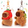 Achwishap 2PCS Capybara Plush Keychain,Cute Keychain Capybara Stuffed Animal,Soft Capybara Plush Toys Key Chain,Kawaii Plushie Stuffed Toys for Kid Birthday Gift Adult Valentine(Turtle,Strawberry Hat) view 1