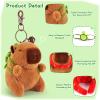 Achwishap 2PCS Capybara Plush Keychain,Cute Keychain Capybara Stuffed Animal,Soft Capybara Plush Toys Key Chain,Kawaii Plushie Stuffed Toys for Kid Birthday Gift Adult Valentine(Turtle,Strawberry Hat) view 3