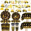 132 Pcs Construction 1st Birthday Party Supplies Dump Truck Theme One Tableware Includes Hanging Swirl, Banner, Plates, Cups, Tablecloth for Boys Im Digging Being 1 Birthday Party Decorations Favors view 1