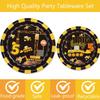 132 Pcs Construction 5th Birthday Party Supplies Dump Truck Theme Five Tableware Includes Hanging Swirl, Banner, Plates, Cups, Tablecloth for Boys Construction Five Years Old Bday Party Decorations view 3