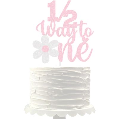 Daisy 1/2 Way to One Cake Topper half birthday decoration baby boys girls 6 month birthday party supplies