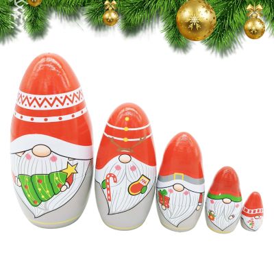 Santa Nest Dolls, Wooden Christmas Nesting Dolls, 5 x GNOME Faceless Nesting Dolls Set, Wooden Figures, Festival Decoration, Christmas Nesting Doll for Party Decorations