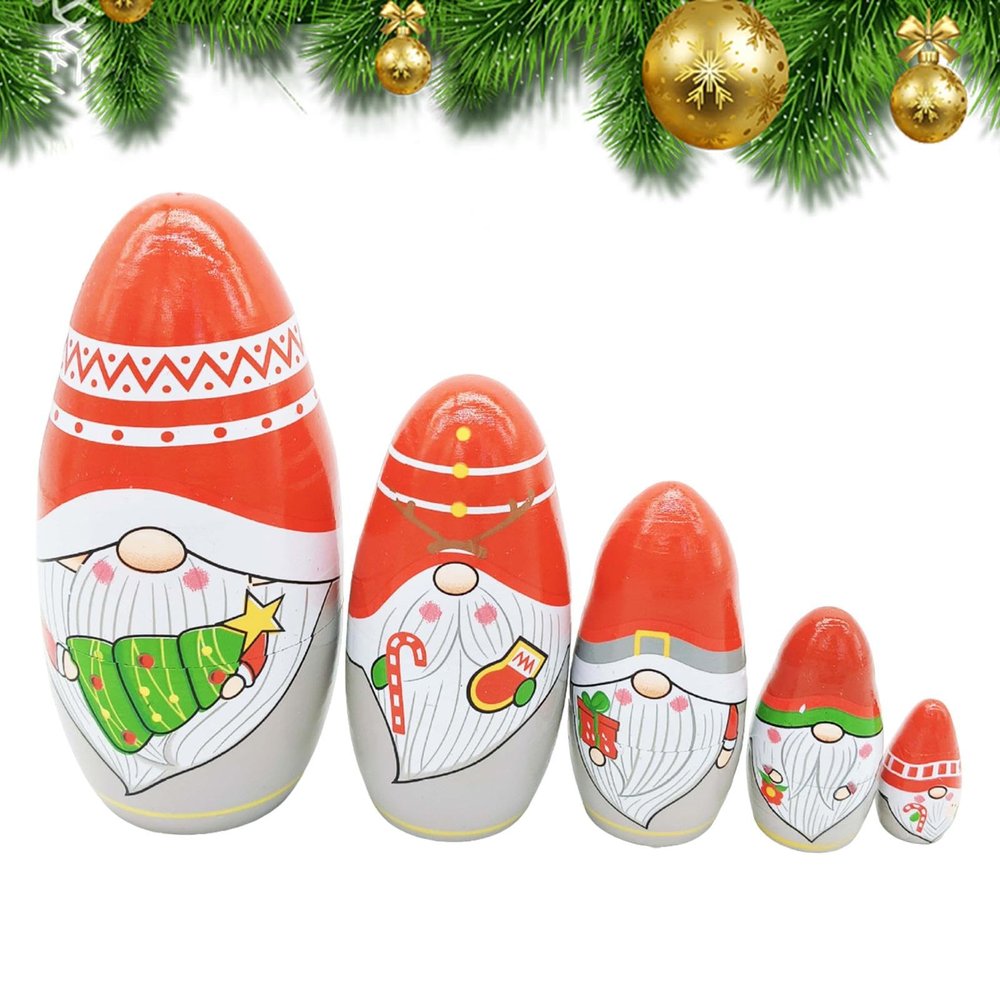 Santa Nest Dolls, Wooden Christmas Nesting Dolls, 5 x GNOME Faceless Nesting Dolls Set, Wooden Figures, Festival Decoration, Christmas Nesting Doll for Party Decorations