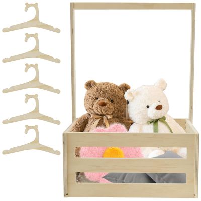 Abizarch Baby Shower Crate Closet Smooth Wood Baby Shower Basket with Portable Handle Large Capacity Baby Storage Crate with 5 Hangers for New Born Baby Shower