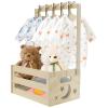 Abizarch Baby Shower Crate Closet Smooth Wood Baby Shower Basket with Portable Handle Large Capacity Baby Storage Crate with 5 Hangers for New Born Baby Shower view 3