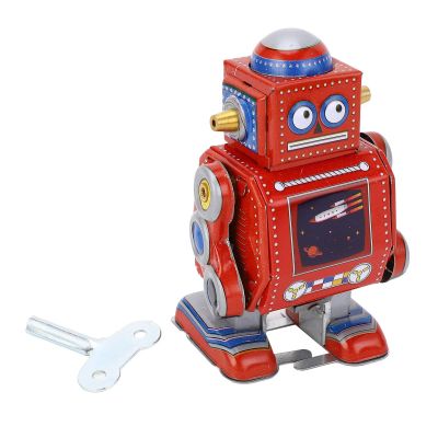 Alomejor Vintage Wind Up Robot Hand Crafted Iron Toy with Swinging Movement and Intricate Details for Cafe Bar Restaurant for Holidays (Red)