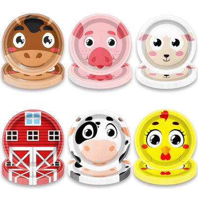 OUSHISS Farm Animal Shaped Disposable Plates, Cock Pig Cow Sheep Barn Farm Shower Birthday Plates Sever 60 Guest