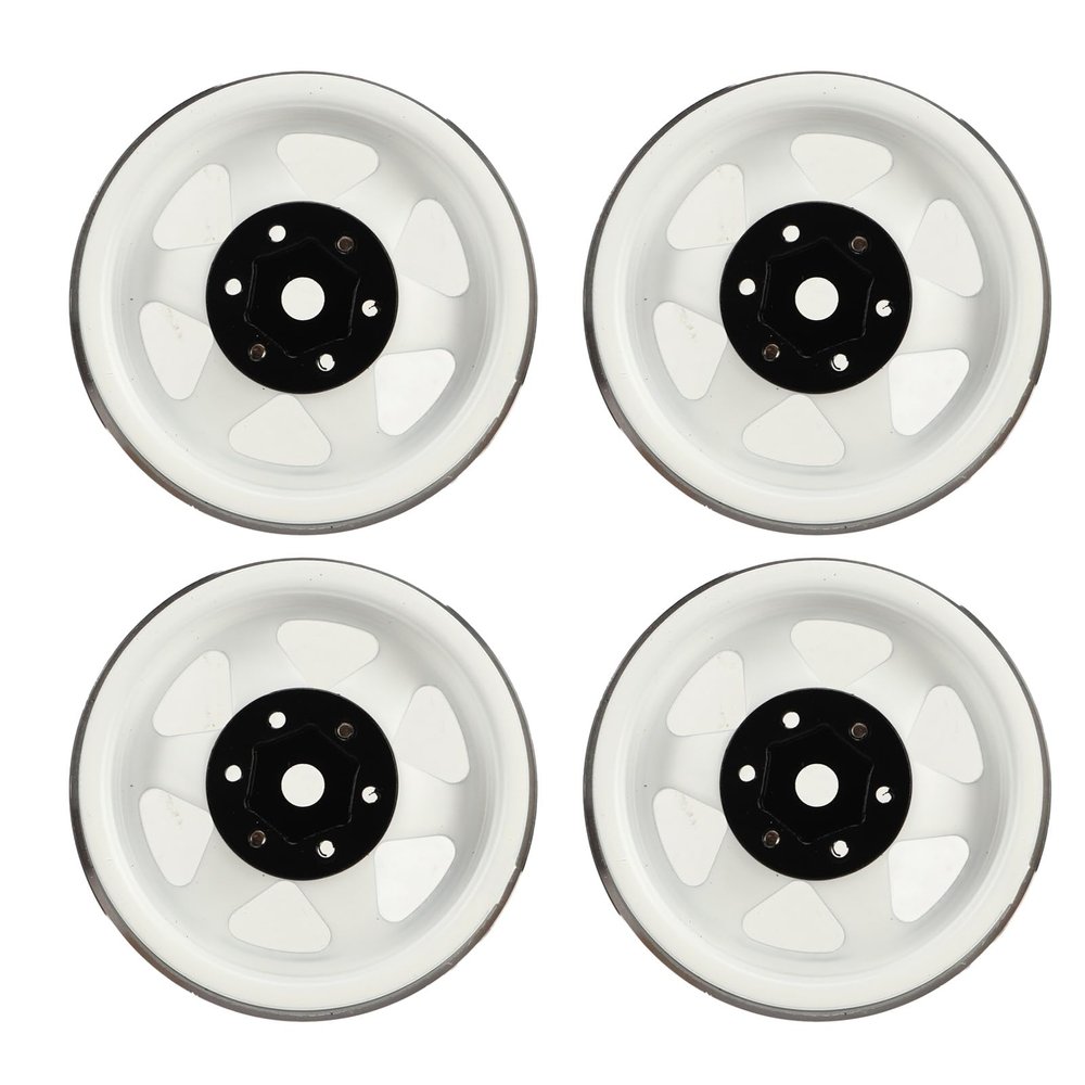 4Pcs Beadlock Wheel Rim Offset 8.9mm Metal Deep Dish Hub Wheel Rims for Axial SCX10 90046 1.9 Inch (White)