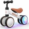 BEKILOLE Baby Balance Bike with Light Up Wheels | Toys for 1 Year Old Boy | 1st Birthday Gift for One Year Old Boy & Girl | 12-36 Month Toddler Bike - White & Brown view 1