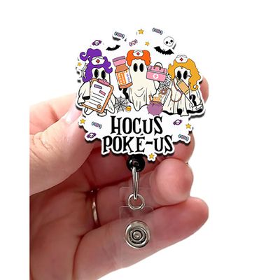 Hocus POKE Us Acrylic, Halloween Nurse Badge, Retractable Badge Reel With Swivel Clip and Extra-Long 34 inch cord - Badge Holder, Funny Nurse Badge, Hocus Pocus